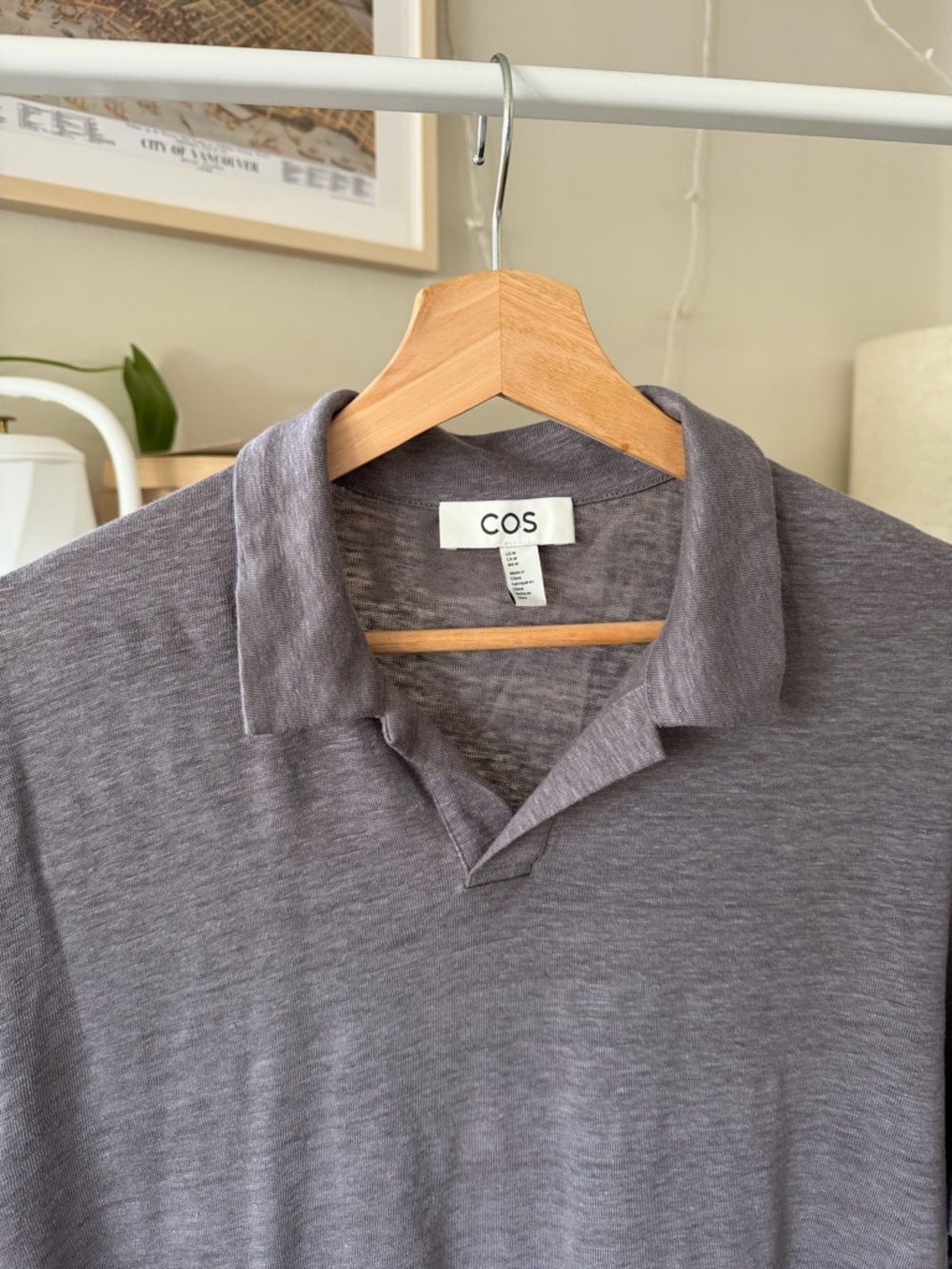 COS Men's Grey-Purple Linen Polo Shirt